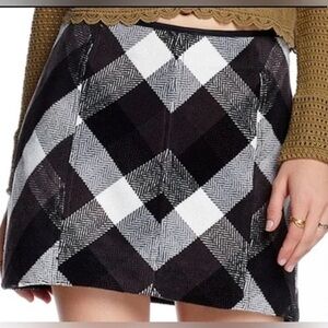 Free People Twiggy Herringbone Coal Combo Black/white Plaid Mini Skirt Sz 2